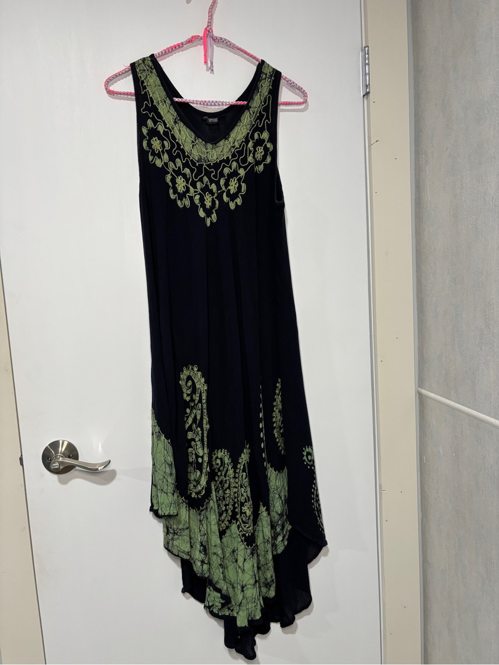 Y2k fairy Embroidered Black Maxi Dress with Green Accents